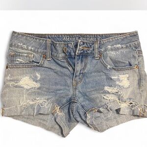 American Eagle Outfitters Blue Distressed Jean Shorts